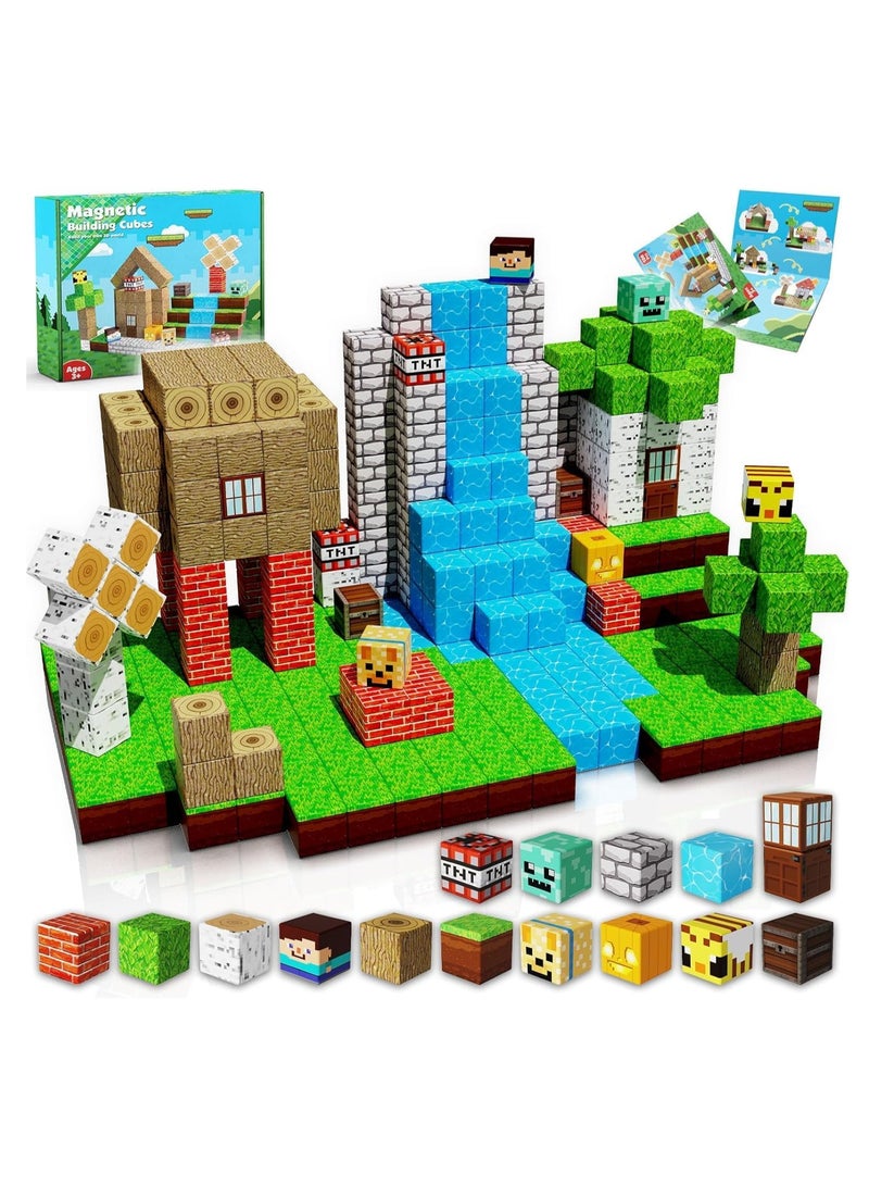 Magnetic Blocks - 100 Pieces Magnetic Building Blocks Magnetic Cube Stacking, Building Forest World Set, STEM Montessori Sensory Toys for Kids Boys Girls Age 3 4 5 6 7 8 - Image 1