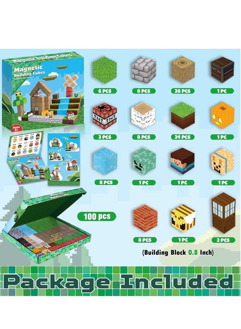 Magnetic Blocks - 100 Pieces Magnetic Building Blocks Magnetic Cube Stacking, Building Forest World Set, STEM Montessori Sensory Toys for Kids Boys Girls Age 3 4 5 6 7 8 - Image 2
