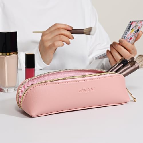 AROPANA Vegan Leather Pencil Case & Organizer | Portable Premium Zipper Pouch for School, Office & Travel | Multi-Use Storage for Stationery, Cosmetics & Makeup Brushes | 21 x 5 cm, Pink - Image 3