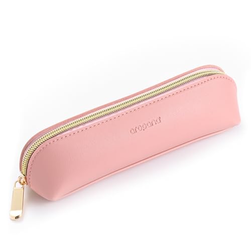 AROPANA Vegan Leather Pencil Case & Organizer | Portable Premium Zipper Pouch for School, Office & Travel | Multi-Use Storage for Stationery, Cosmetics & Makeup Brushes | 21 x 5 cm, Pink - Image 1