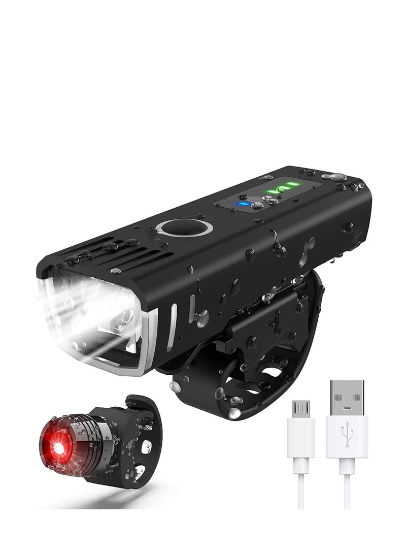 SYOSI USB Rechargeable Bike Light Set, 2000 Lumen Super Bright LED Bicycle Front Headlight and Rear Taillight, IPX5 Waterproof, 3 Light Modes Cycling Safety Flashlight, Fit All Bikes - Image 1