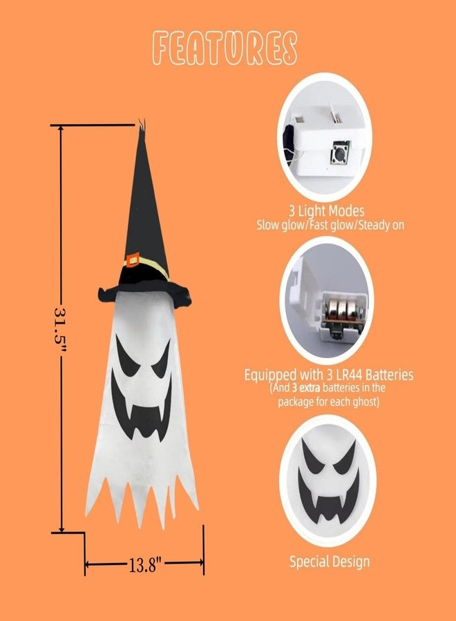 FENELY 31.5" (3Pcs) Halloween Decorations Outdoor Indoor Hanging Ghosts Witch Hat, Glowing Witch Hat Halloween Ghost Decor for Room,Yard,Garden,Tree,Eaves,Party - Image 5