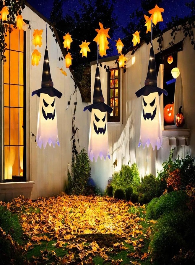 FENELY 31.5" (3Pcs) Halloween Decorations Outdoor Indoor Hanging Ghosts Witch Hat, Glowing Witch Hat Halloween Ghost Decor for Room,Yard,Garden,Tree,Eaves,Party - Image 1