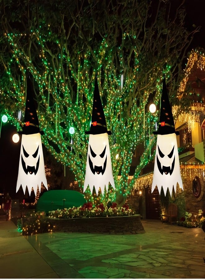 FENELY 31.5" (3Pcs) Halloween Decorations Outdoor Indoor Hanging Ghosts Witch Hat, Glowing Witch Hat Halloween Ghost Decor for Room,Yard,Garden,Tree,Eaves,Party - Image 3