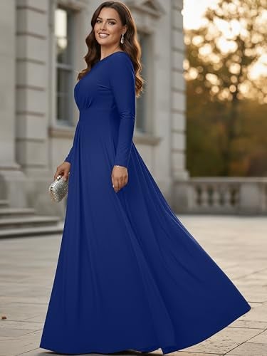 KOH KOH Plus Size Womens Long Full Sleeve Sleeves Flowy Empire Waist Fall Winter Modest Formal Floor Length Abaya Muslim Bridesmaid Bridal Gown Gowns Maxi Dress Dresses CobaltRoyal Blue XL 1416 - Image 3