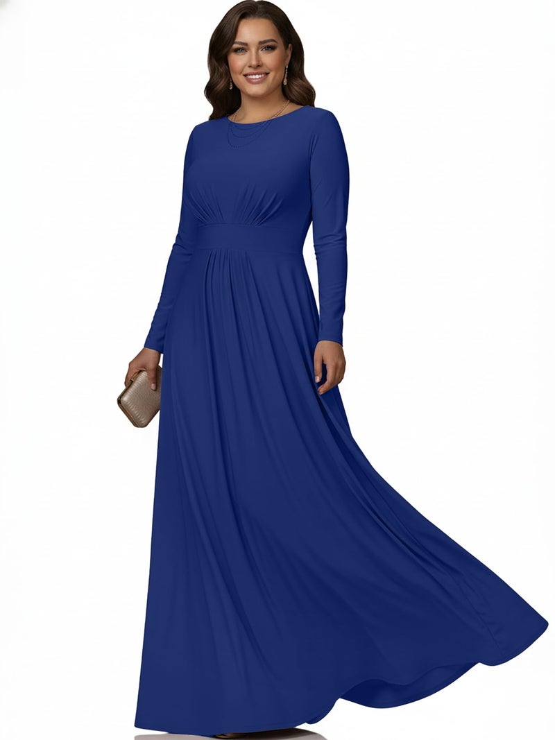 KOH KOH Plus Size Womens Long Full Sleeve Sleeves Flowy Empire Waist Fall Winter Modest Formal Floor Length Abaya Muslim Bridesmaid Bridal Gown Gowns Maxi Dress Dresses CobaltRoyal Blue XL 1416 - Image 2