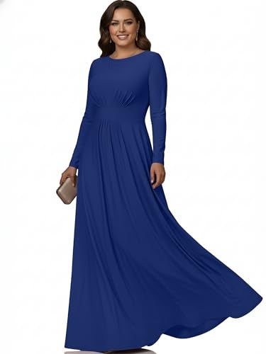 KOH KOH Plus Size Womens Long Full Sleeve Sleeves Flowy Empire Waist Fall Winter Modest Formal Floor Length Abaya Muslim Bridesmaid Bridal Gown Gowns Maxi Dress Dresses CobaltRoyal Blue XL 1416 - Image 1