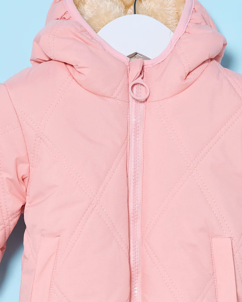 Redtag Infant Girls Pink Hooded Quilt Jacket