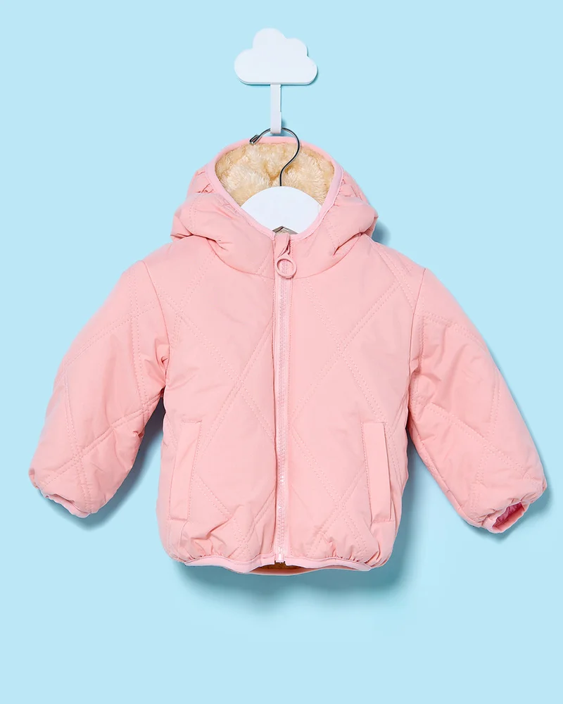 Redtag Infant Girls Pink Hooded Quilt Jacket