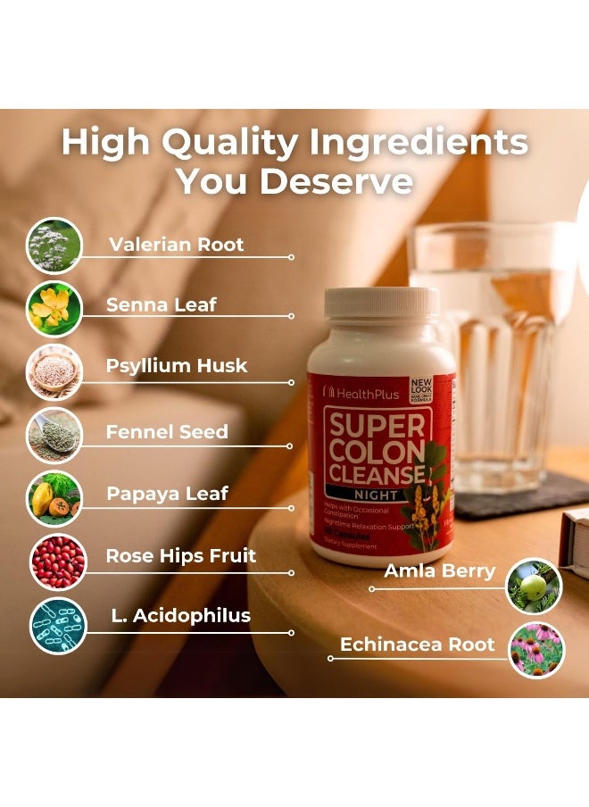 Health Plus - Super Colon Cleanse, Night, 515 Mg, 60 Capsules - Image 1