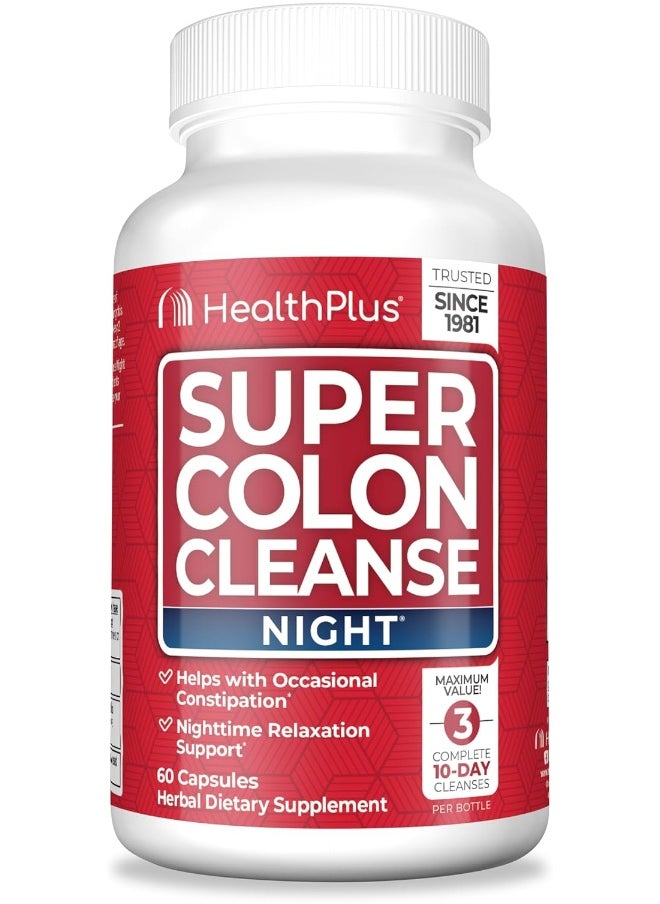 Health Plus Super Colon Cleanse, Night, 515 Mg, 60 Capsules  - Image 1