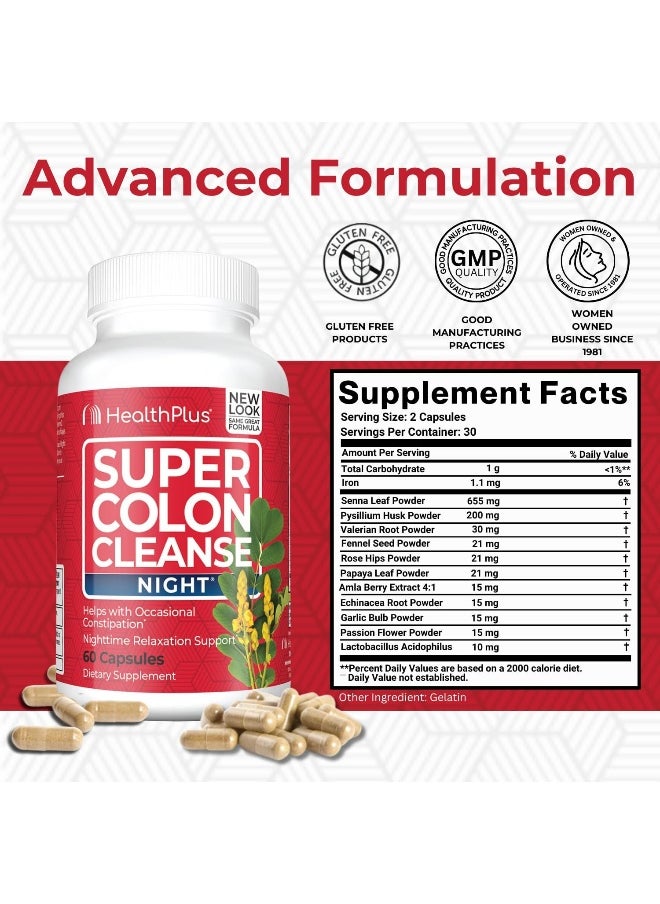 Health Plus Super Colon Cleanse, Night, 515 Mg, 60 Capsules  - Image 2