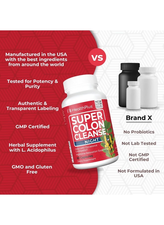 Health Plus - Super Colon Cleanse, Night, 515 Mg, 60 Capsules - Image 1
