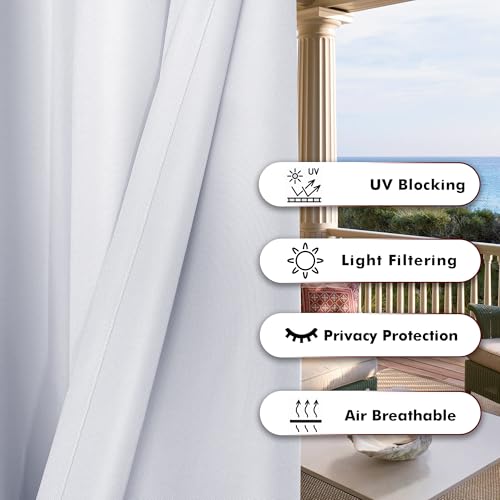 BONZER ستائر خارجية من بونزر للباحة مقاومة للماء، خصوصية سميكة ممتازة، ستائر خارجية مقاومة للعوامل الجوية للبرندة، الجازبو، السطح، 1 لوحة، 54W x 84L بوصة، أبيض - Image 3