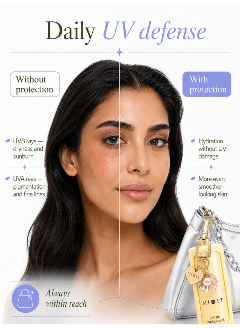 MIXIT SPF 50 Weightless Sun Protection Face Stick with Charm Bag, Easy to apply, 15g - Image 2
