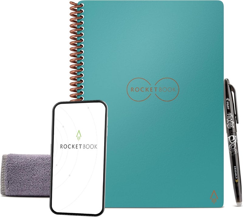 Rocketbook Core Reusable Smart Notebook | Innovative, Eco-Friendly, Digitally Connected Notebook with Cloud Sharing Capabilities | Lined, 6" x 8.8", 36 Pg, Neptune Teal, with Pen, Cloth, and App - Image 1