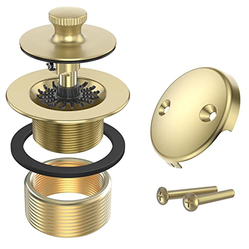 Citymoor Brushed Gold Bathtub Drain Bath Tub Trim Set Conversion Kit Assembly, All Brass Lift and Turn Twist Tub Drains Replacement Trim Kit with Two-Hole Overflow Faceplate - Image 1