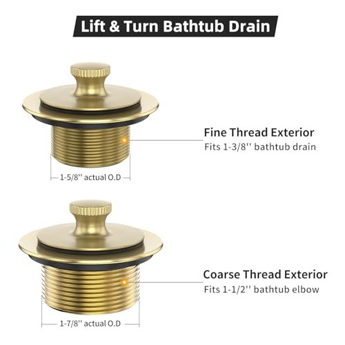 Citymoor Brushed Gold Bathtub Drain Bath Tub Trim Set Conversion Kit Assembly, All Brass Lift and Turn Twist Tub Drains Replacement Trim Kit with Two-Hole Overflow Faceplate - Image 4