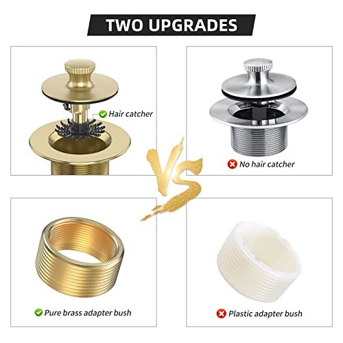 Citymoor Brushed Gold Bathtub Drain Bath Tub Trim Set Conversion Kit Assembly, All Brass Lift and Turn Twist Tub Drains Replacement Trim Kit with Two-Hole Overflow Faceplate - Image 3