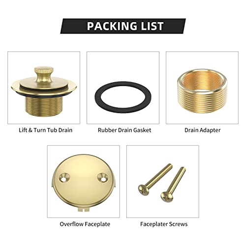 Citymoor Brushed Gold Bathtub Drain Bath Tub Trim Set Conversion Kit Assembly, All Brass Lift and Turn Twist Tub Drains Replacement Trim Kit with Two-Hole Overflow Faceplate - Image 5