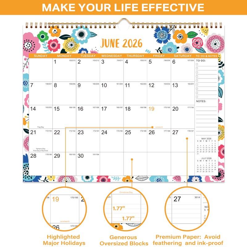 Artfan 2026 Calendar - 2026 Wall Calendar, 15" x 11.5", JAN.2026 -DEC.2026, 12 Monthly Wall Calendar 2026, Hanging Hook - Clorful Floral - Image 4