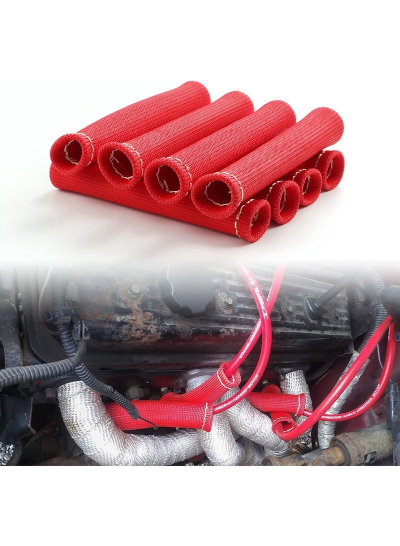 8PCS Red 1200° Spark Plug Wire Boots Heat Shield Protector Sleeve Cover Replacement for SBC BBC 350 454 6 Inch - Image 1