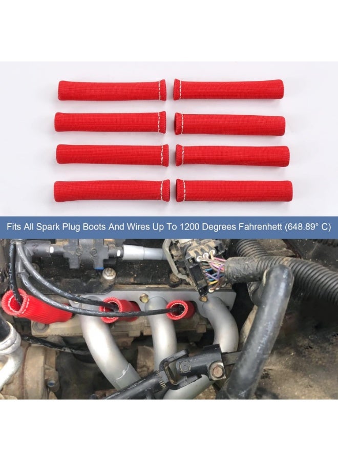8PCS Red 1200° Spark Plug Wire Boots Heat Shield Protector Sleeve Cover Replacement for SBC BBC 350 454 6 Inch - Image 2
