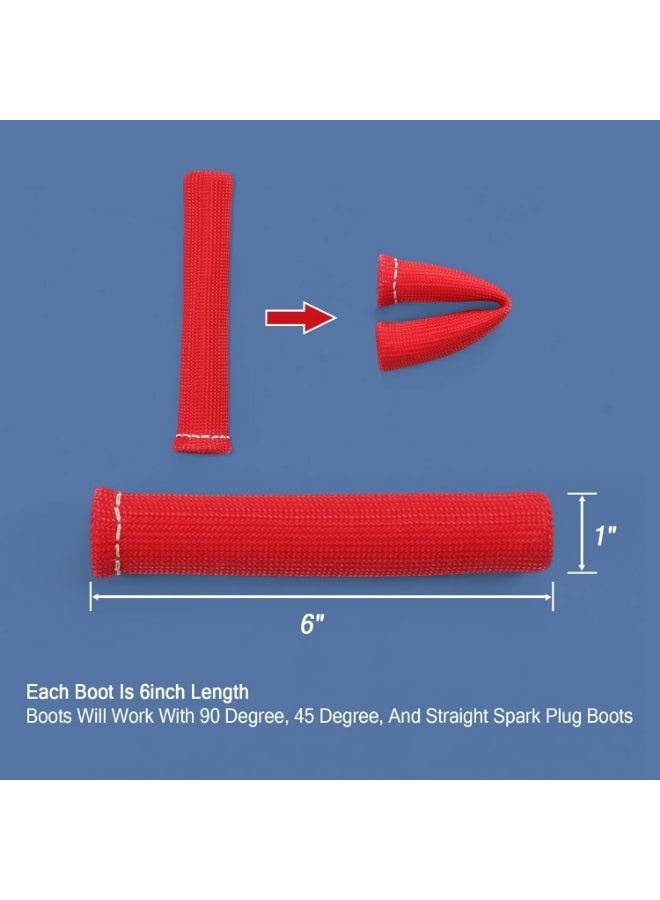 8PCS Red 1200° Spark Plug Wire Boots Heat Shield Protector Sleeve Cover Replacement for SBC BBC 350 454 6 Inch - Image 4