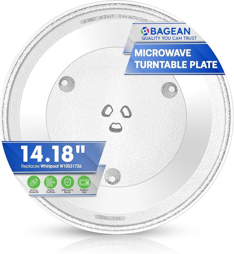 Bagean Microwave Plate Replacement 14 1/8 inch Fits W10531726 Whirlpool Microwave Glass Plate - Exactly Replaces Rotating Microwave Turntable Plate - Durable Oven Dish Tray For Better Cooking And Reheating - Image 1