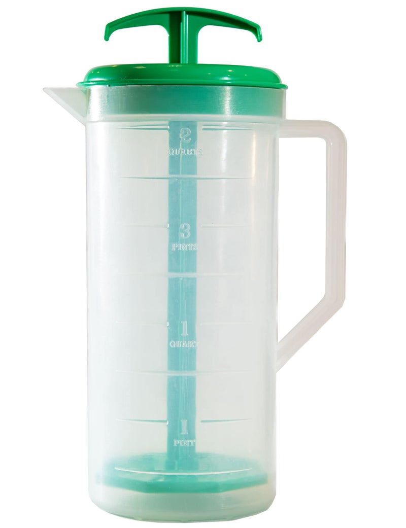 JBK Pottery 2Quart Green Mixing Pitcher with Plunger  BPAFree Plastic Mixing Jug for Juice Milk Tea Shakes and More  DishwasherSafe SpillProof Lid Smart Stirring Design
