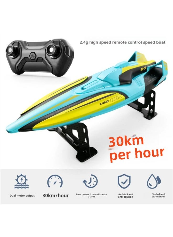 Remote Control Boat Remote Control Shark Playing In The Water Waterproof Camera Rechargeable True High-Speed Submarine Remote Control Boat Kidsren's Toy-Color:Extra Large 35cm Dual Motor High-speed Speedboat - Starry Sky Silver 30km/h-Specification:Super Value Dual Battery Including Two Sets Of Batteries + Charging Cable + Gifts  - Image 1