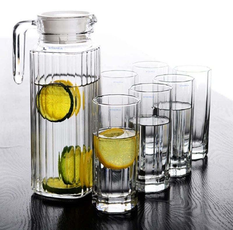 SYANKA Premium Water and Juice Glasses Set of 6 and Jug Set Combo - Glasses 270ML, Jug 1 Liter, Glasses and Jug Set for Dining Table (Transparent) - Image 2