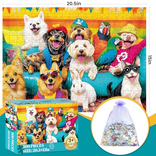 DAGIRT 300 Piece Puzzles for Adults Funny Dog Cat Bunny Cartoon Animal Puzzle Colorful Pet Jigsaw Puzzles for Adults Seniors and Kids Finished Size 205 x 15 in Ideal Gift Choice - Image 5
