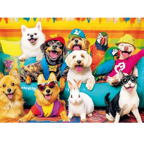 DAGIRT 300 Piece Puzzles for Adults Funny Dog Cat Bunny Cartoon Animal Puzzle Colorful Pet Jigsaw Puzzles for Adults Seniors and Kids Finished Size 205 x 15 in Ideal Gift Choice - Image 1