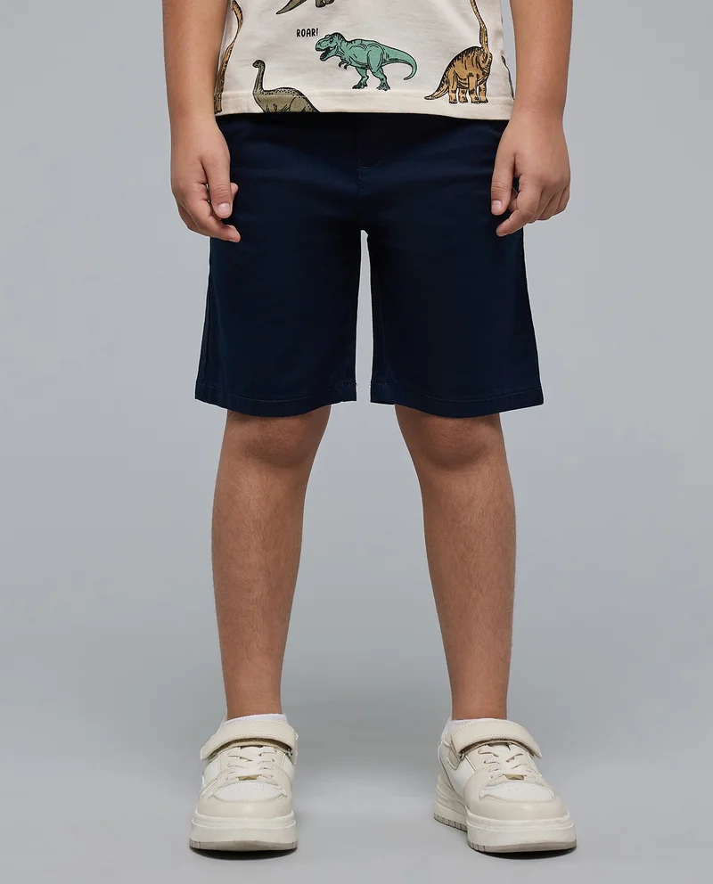 R&B Solid Shorts with Button Closure