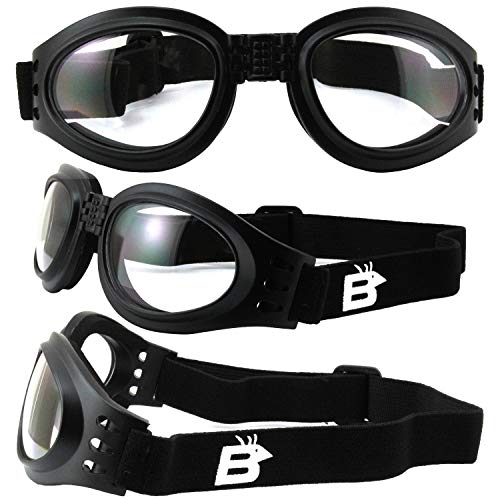 Birdz 2 Pairs of Birdz Eyewear Parrot Black Folding Padded Motorcycle Goggles Clear & Smoke Lenses for Men & Women - Image 2