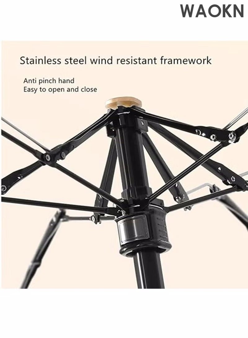 WAOKN New fashionable and simple solid color flat folding mini sun umbrella, UV resistant portable umbrella, equipped with sunshine UPF50 capsule storage box, alloy material umbrella, suitable for rainy and sunny days (beige). - Image 3