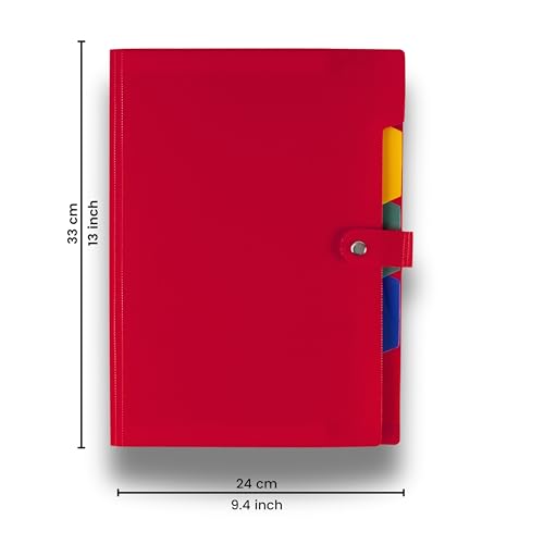 SPS 5 Pocket Expanding File Folder - Fits A4 & Letter Size Document Organizer, Accordion File Folders, File Holder for Office, School & Home Use - Red - Image 3