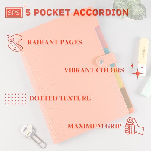 SPS 5 Pocket Expanding File Folder - Fits A4 & Letter Size Document Organizer, Accordion File Folders, File Holder for Office, School & Home Use - Red - Image 5