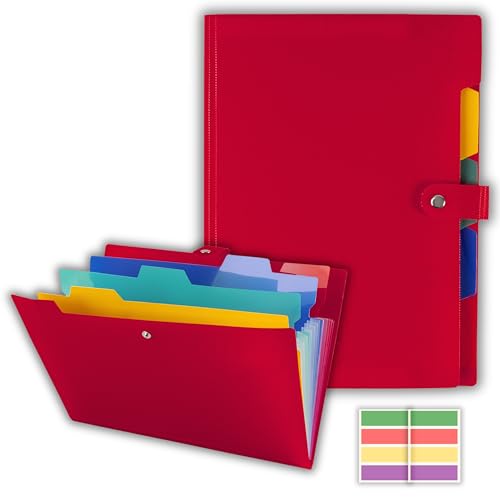 SPS 5 Pocket Expanding File Folder - Fits A4 & Letter Size Document Organizer, Accordion File Folders, File Holder for Office, School & Home Use - Red - Image 1