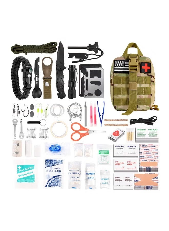 BlueFire 39 in 1 Outdoor Survival Kit & Emergency First Aid Kit with Tactical MOLLE Bag | Complete Camping Hiking Hunting Gear Set with Survival Tools, Multi Tool Axe Hammer, Water Filter Straw, Emergency Tent, Folding Shovel, Fire Starter, Trauma Supplies & EDC Equipment for Travel, Adventure and Emergency Preparedness - Image 1