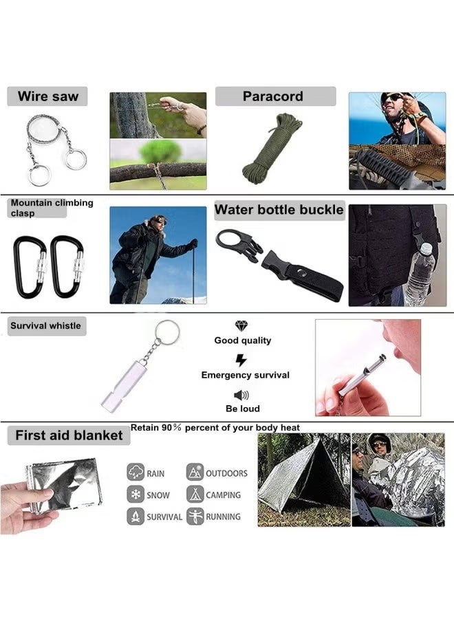 BlueFire 39 in 1 Outdoor Survival Kit & Emergency First Aid Kit with Tactical MOLLE Bag | Complete Camping Hiking Hunting Gear Set with Survival Tools, Multi Tool Axe Hammer, Water Filter Straw, Emergency Tent, Folding Shovel, Fire Starter, Trauma Supplies & EDC Equipment for Travel, Adventure and Emergency Preparedness - Image 3