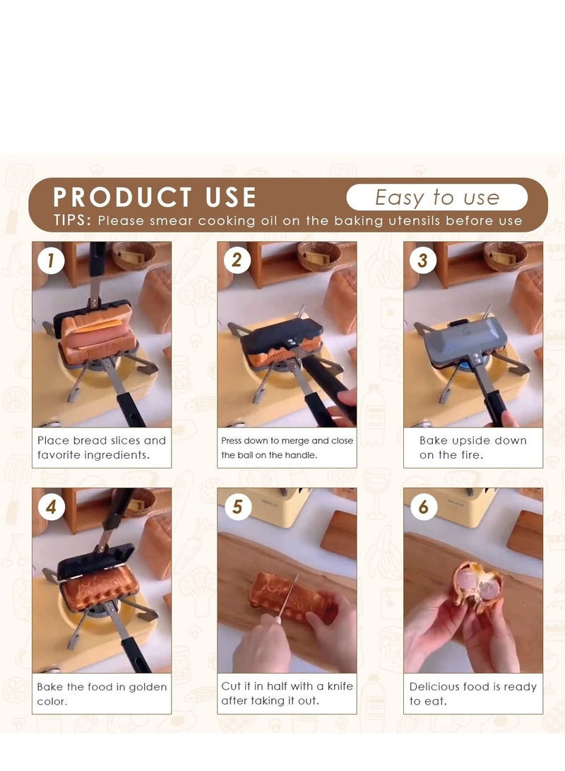 SYOSI Hot Sandwich Maker, Hot Dog Toaster, Double-Sided Sandwich Baking Pan, Double Sided Frying Pan, Grilled Cheese Maker Nonstick Sandwich Maker Flip Grill Pan for Breakfast Pancakes, Omelets, Toast  - Image 5