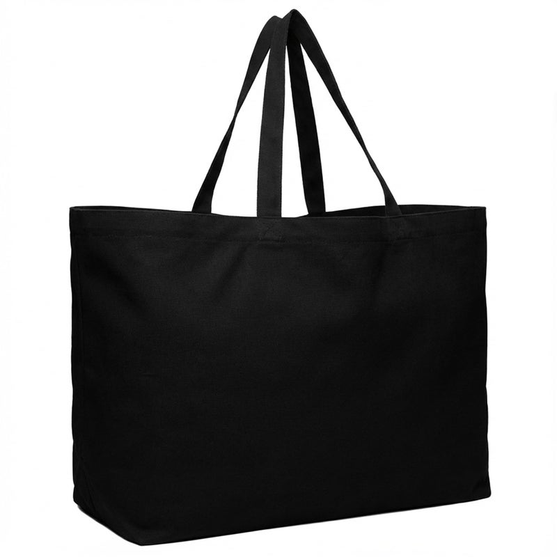 BasicList Extra Large Canvas Tote Bag Big Reusable Grocery Shopping Heavy Duty Foldable Black