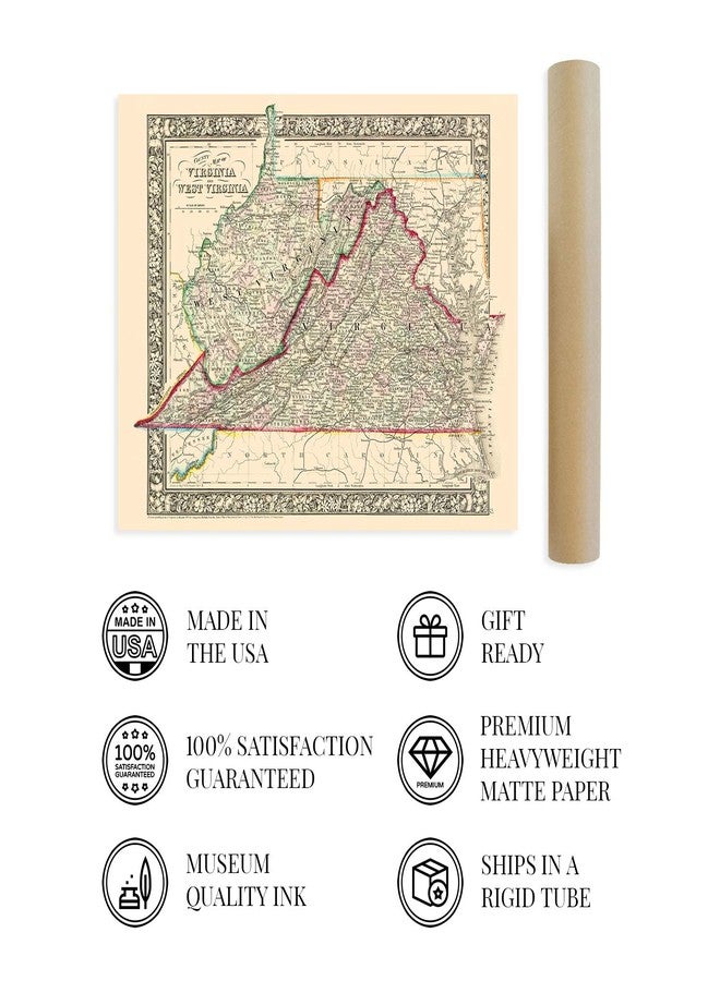 HISTORIX Vintage 1863 Virginia and West Virginia Map - 24x30 Inch Vintage Map of Virginia Poster and West Virginia Wall Map - Old County Map of Virginia and West Virginia - Image 4