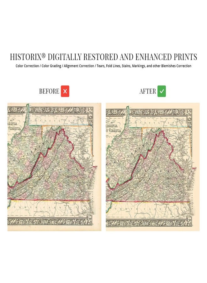 HISTORIX Vintage 1863 Virginia and West Virginia Map - 24x30 Inch Vintage Map of Virginia Poster and West Virginia Wall Map - Old County Map of Virginia and West Virginia - Image 3