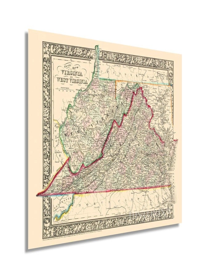 HISTORIX Vintage 1863 Virginia and West Virginia Map - 24x30 Inch Vintage Map of Virginia Poster and West Virginia Wall Map - Old County Map of Virginia and West Virginia - Image 1