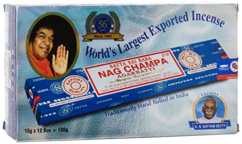 GeoFossils Satya Sai Baba Nag Champa Agarbatti Pack of 12 Incense Sticks Boxes 15gms Each Fine Quality Incense Sticks for Relaxation, Meditation, Positivity and Peace - Image 1