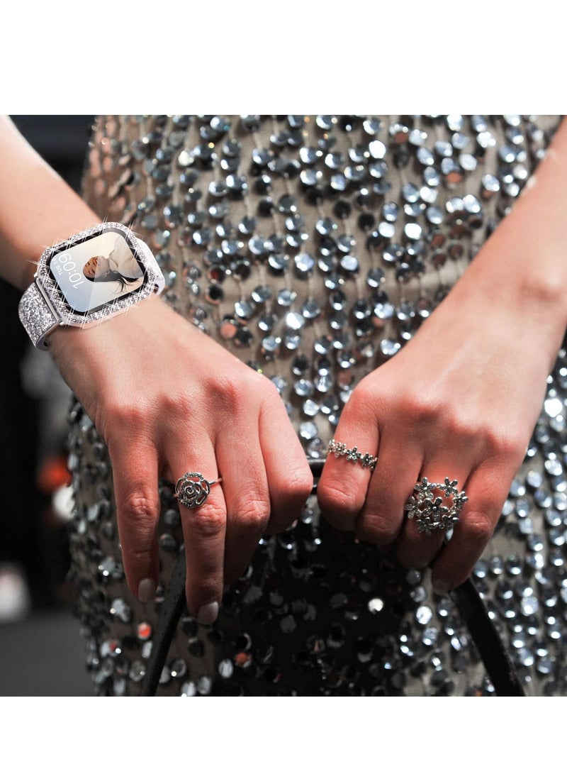 SYOSI Watch Case Compatible with Apple Watch 7, 5 Pcs Bling Cover Diamond Bumper, 41mm Case for Apple Watch Series 7 (Rose Gold / Pink / Black / Silver / Clear) - Image 3