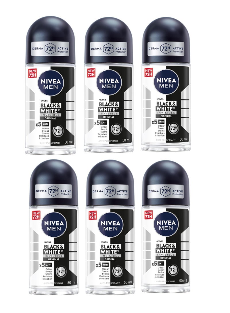 نيفيا مزيل عرق رول أون أسود وأبيض غير مرئي أصلي ٥٠ مل (عبوة من ٦ قطع) - Image 1